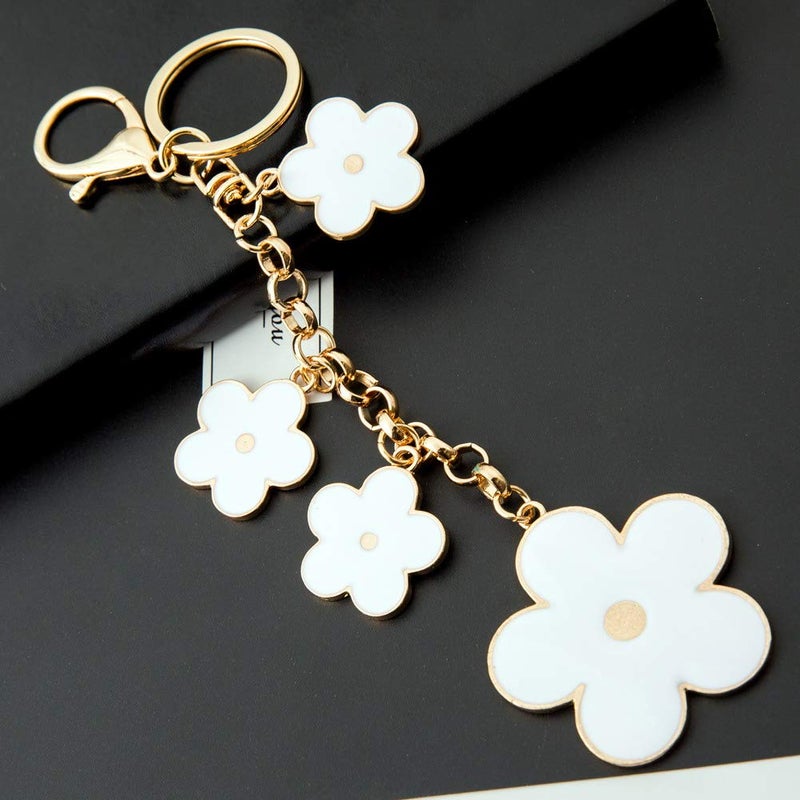 Giftale Women's Flower Bag Charms White Enameled Keychain Purse Accessories,#526-1D - Image 4